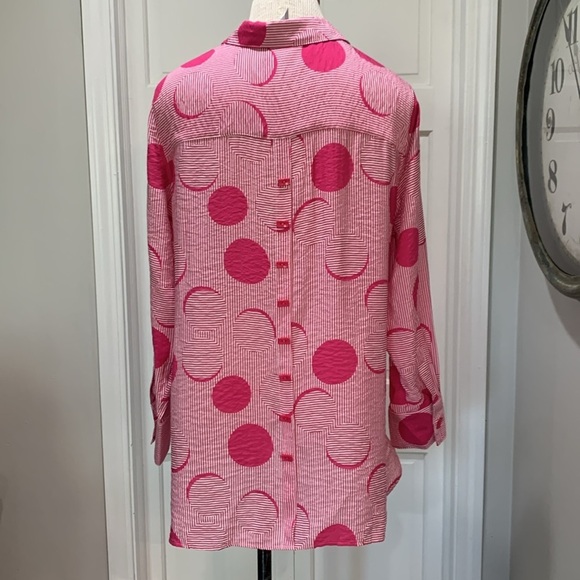 Multiples sz M pink and white patterned button down top NWT - Picture 4 of 10